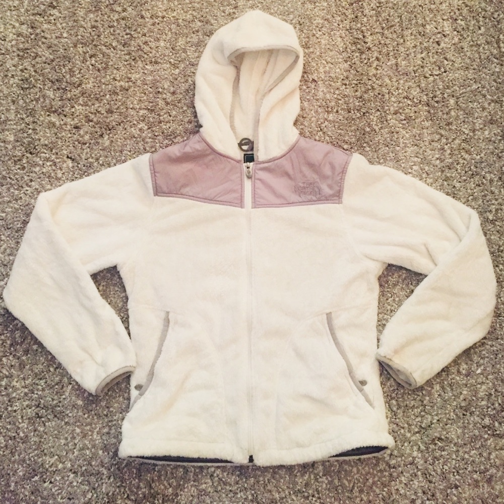 North Face Ivory/Cream Hooded Fleece Zip-Up Jacket